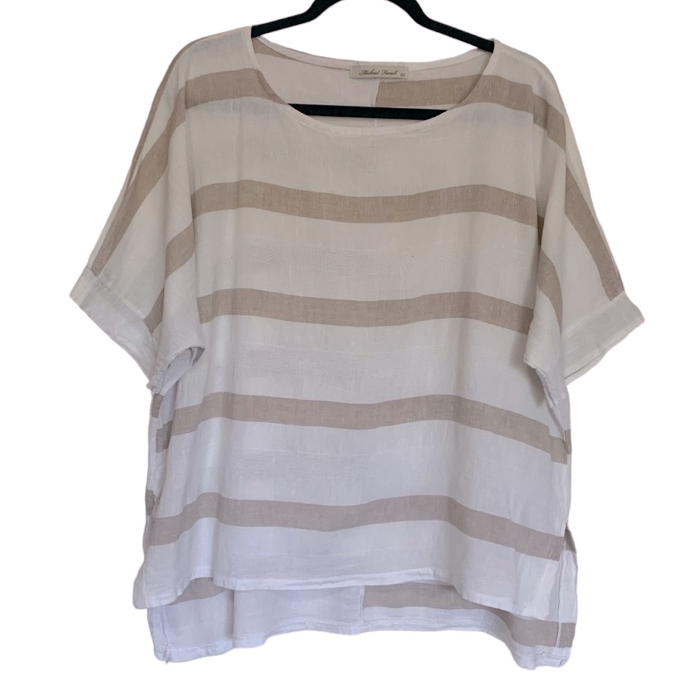 Michael Farrell Linen Blend Made in Italy Striped Lagenlook Top